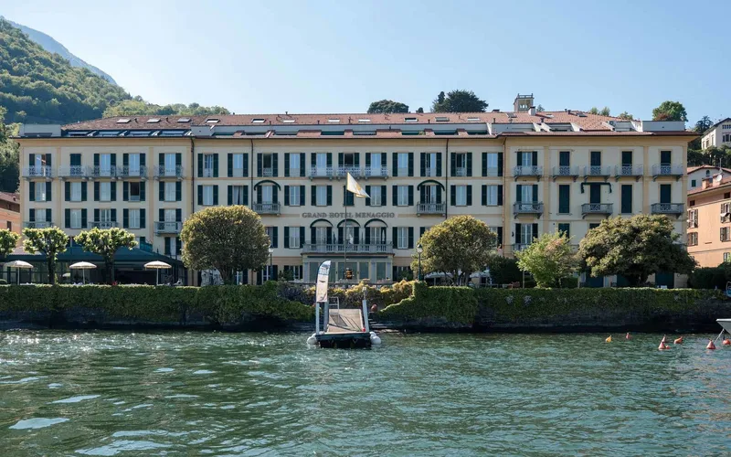 The lakefront of Grand Hotel Menaggio, a Lake Como hotel with a private pier