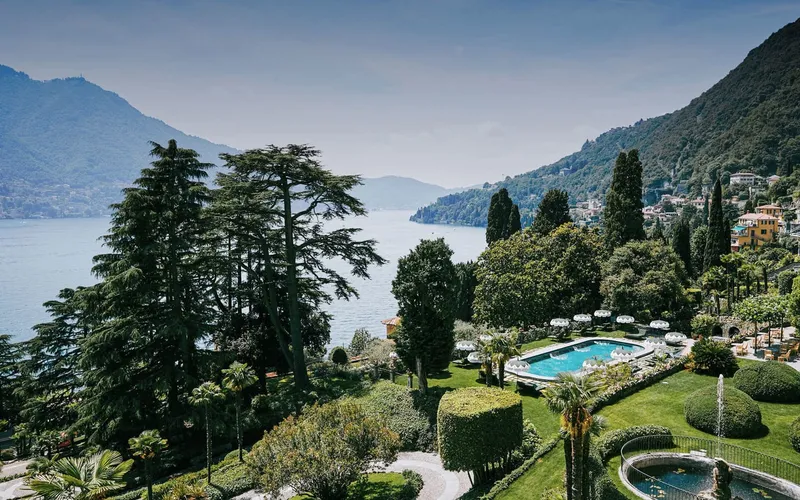 The garden terraces of Passalacqua above Lake Como, a boutique hotel in Moltrasio
