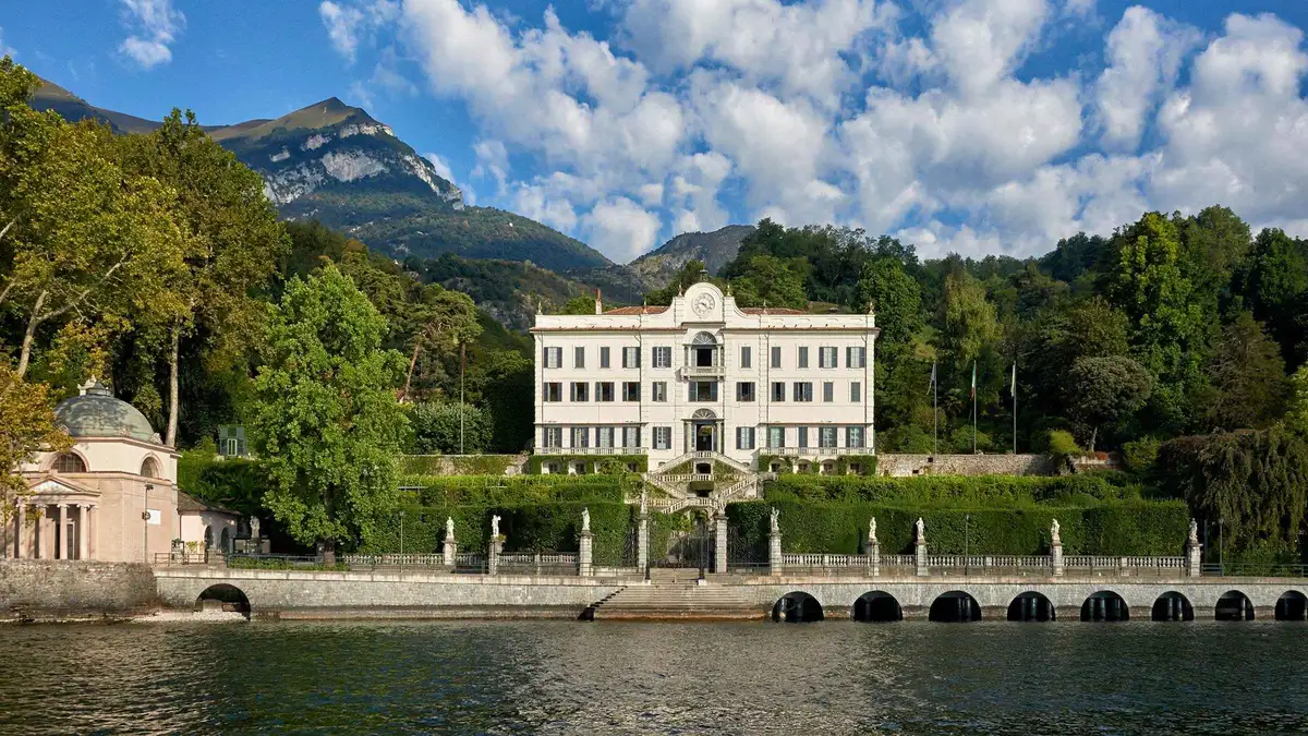 Terraced botanical garden and museum facade of Villa Carlotta on Lake Como
