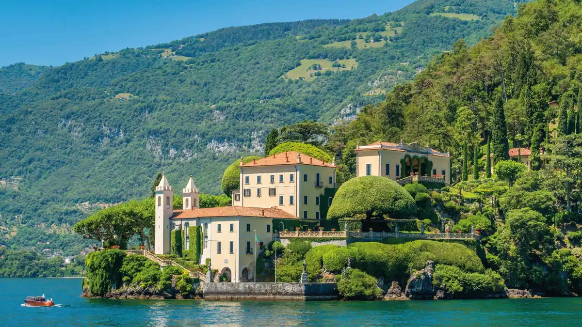Terraced gardens of Villa del Balbianello above the water on Lake Como