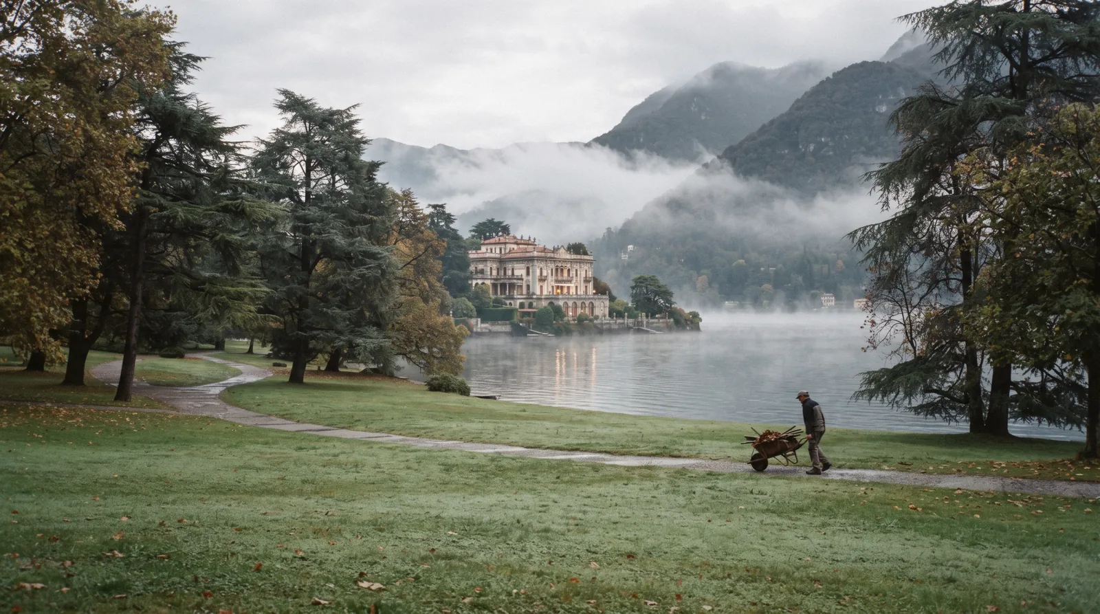 The nineteenth-century Villa Antica and its lakeside lawns at Villa Erba, Cernobbio, Lake Como
